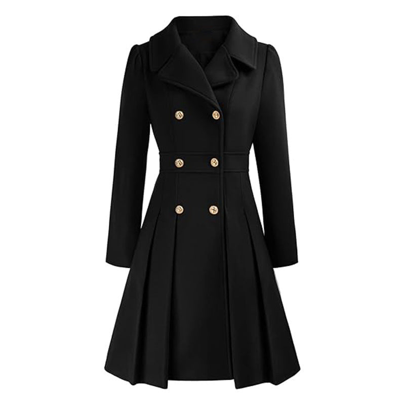 Women's Windbreaker Lapel Double Breasted Pocket A- Line Pea Coat