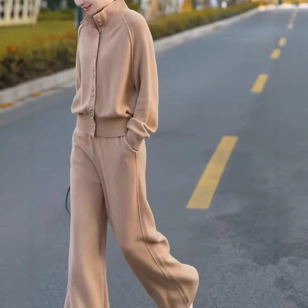 Fashion Soft Glutinous Baggy Coat Slimming Wide-leg Pants Suit Women