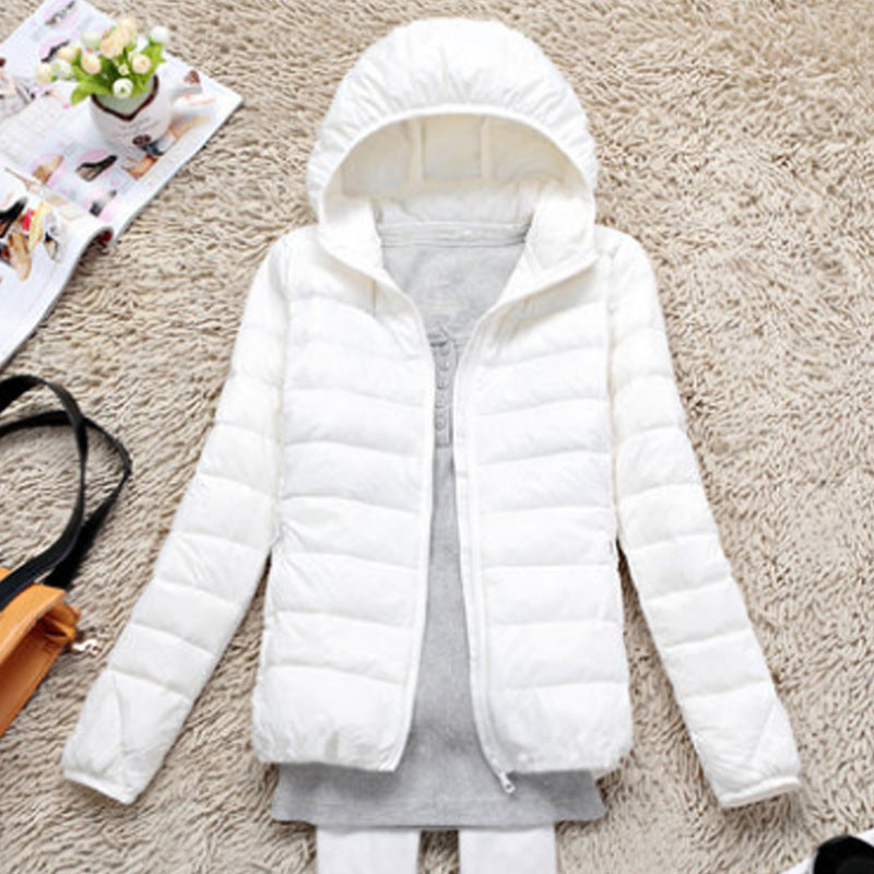 Thin Hood Short White Duck Down Warm Jacket