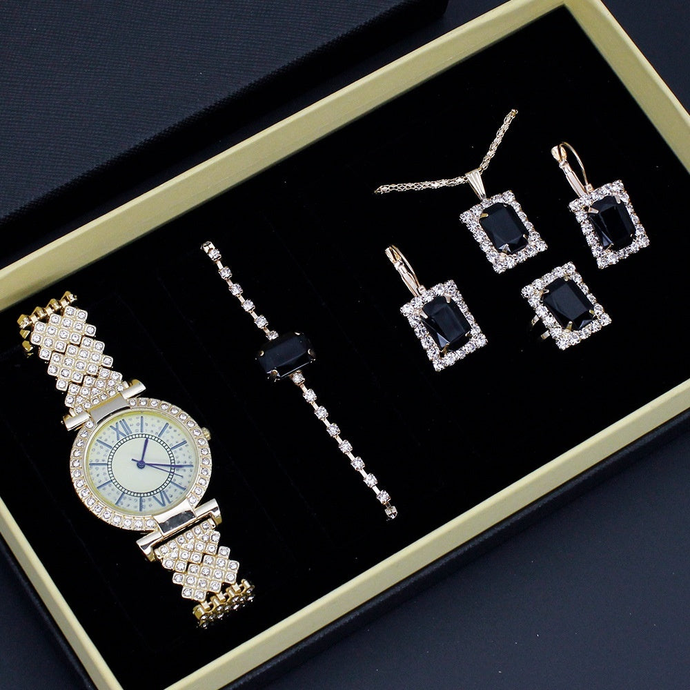 Roman Pattern Diamond-embedded Women's Watch Jewelry Gift Set Bracelet Watch Women's Light Luxury Full Diamond Good-looking