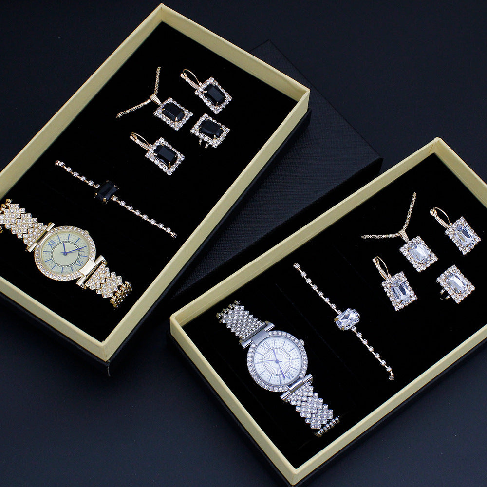 Roman Pattern Diamond-embedded Women's Watch Jewelry Gift Set Bracelet Watch Women's Light Luxury Full Diamond Good-looking