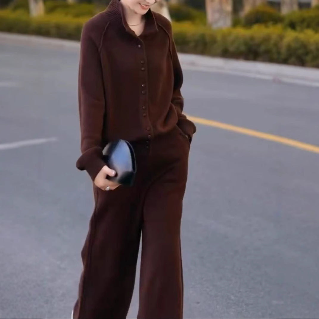 Fashion Soft Glutinous Baggy Coat Slimming Wide-leg Pants Suit Women