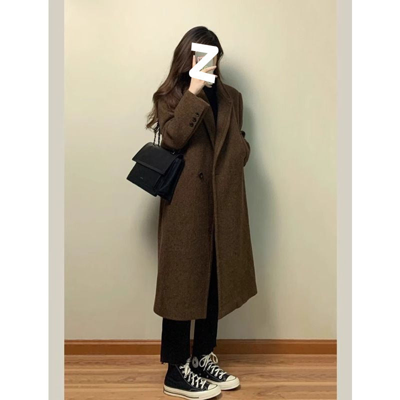 Mid-length Thickened Small Hepburn Style Woolen Coat