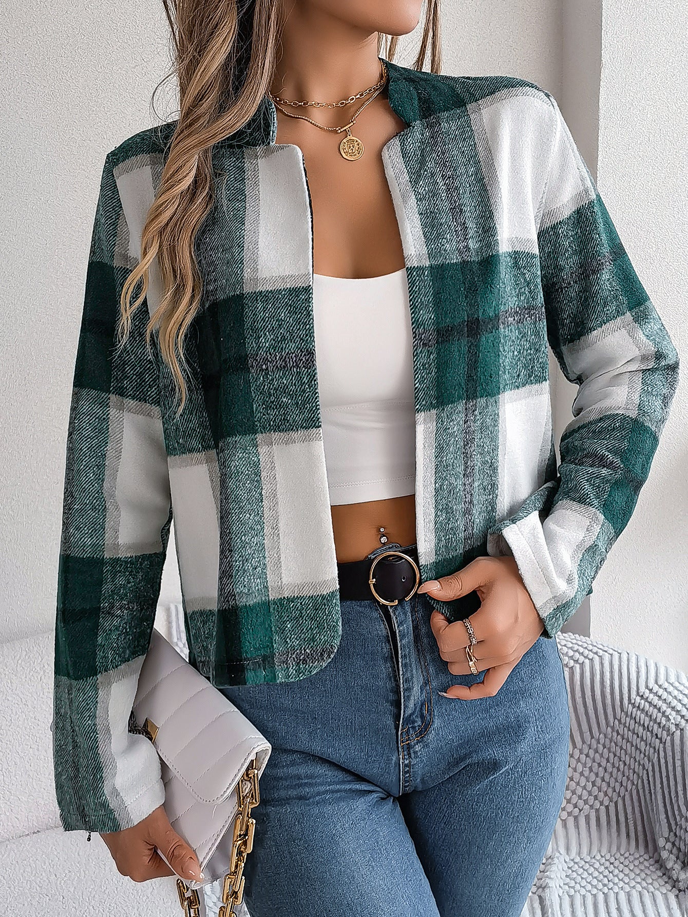 Plaid Long Sleeve Woolen Cloth Sets