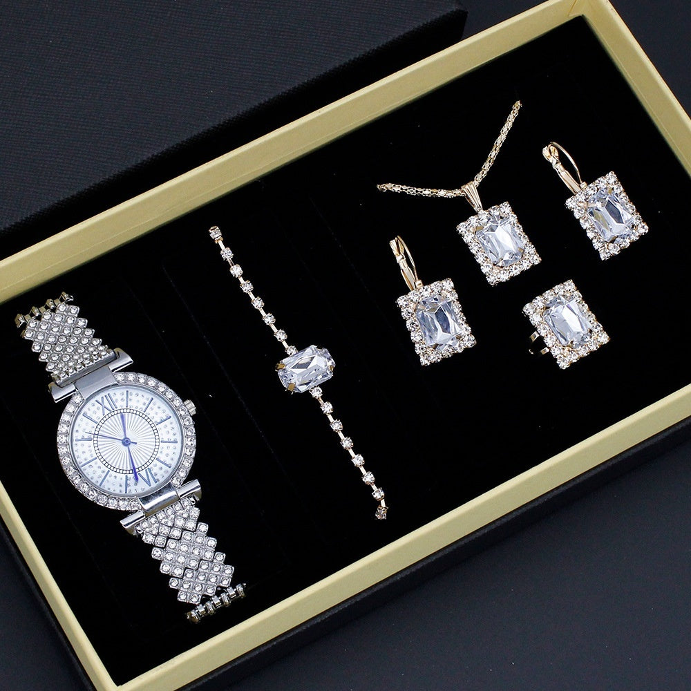 Roman Pattern Diamond-embedded Women's Watch Jewelry Gift Set Bracelet Watch Women's Light Luxury Full Diamond Good-looking