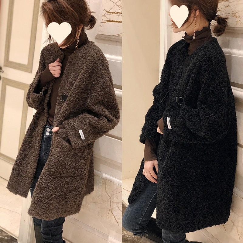 Plus Size Mid-length Lambswool Coat