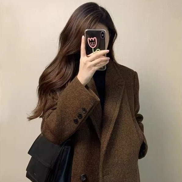 Mid-length Thickened Small Hepburn Style Woolen Coat