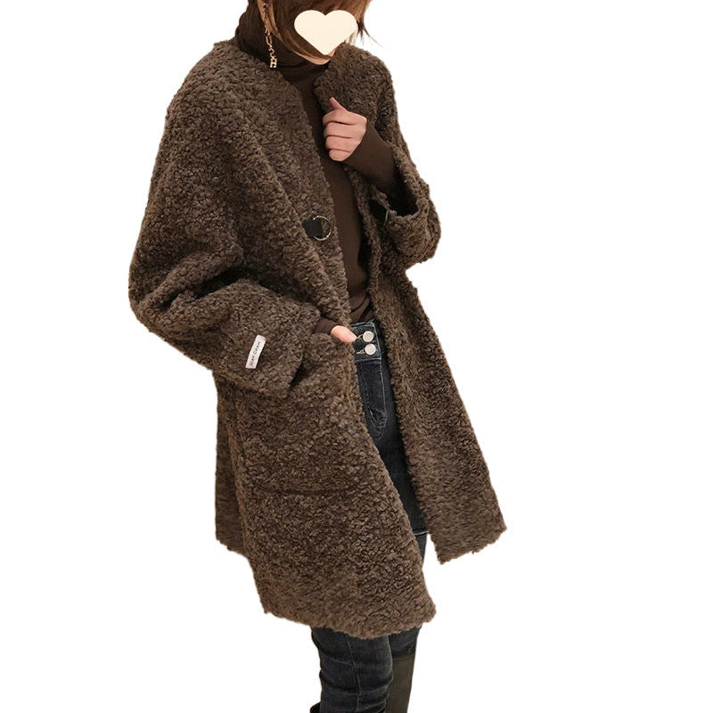 Plus Size Mid-length Lambswool Coat