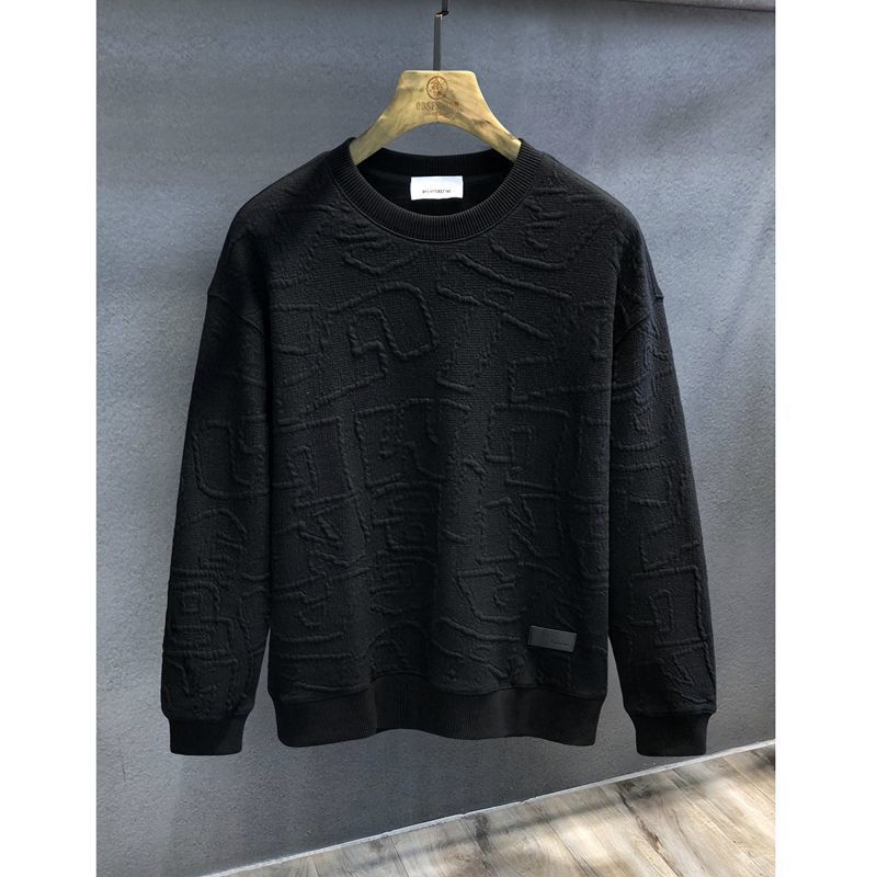 Texture Jacquard Heavy Round Neck Sweater Men's Autumn New