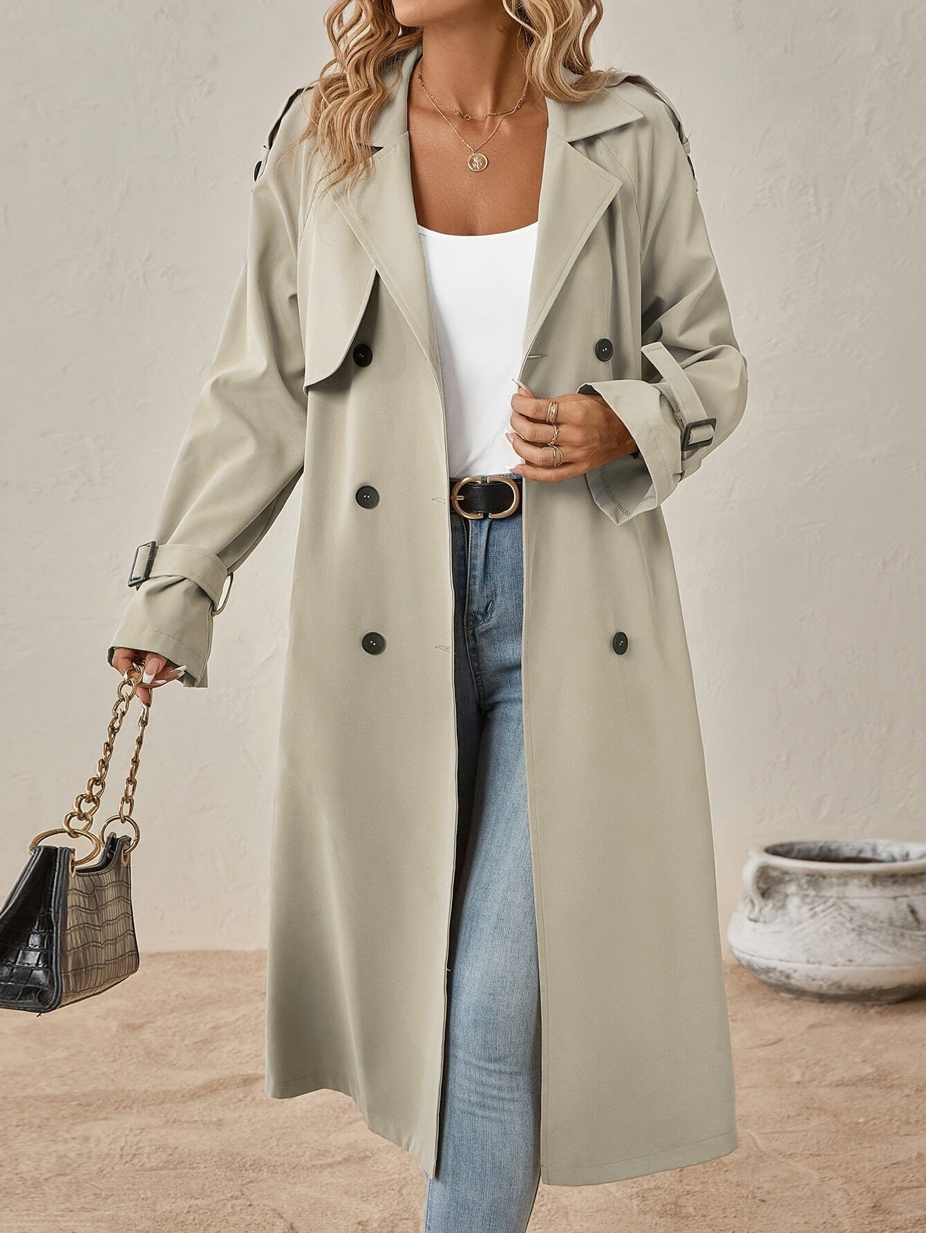 European And American Style Belt Trench Coat Women's High Sense