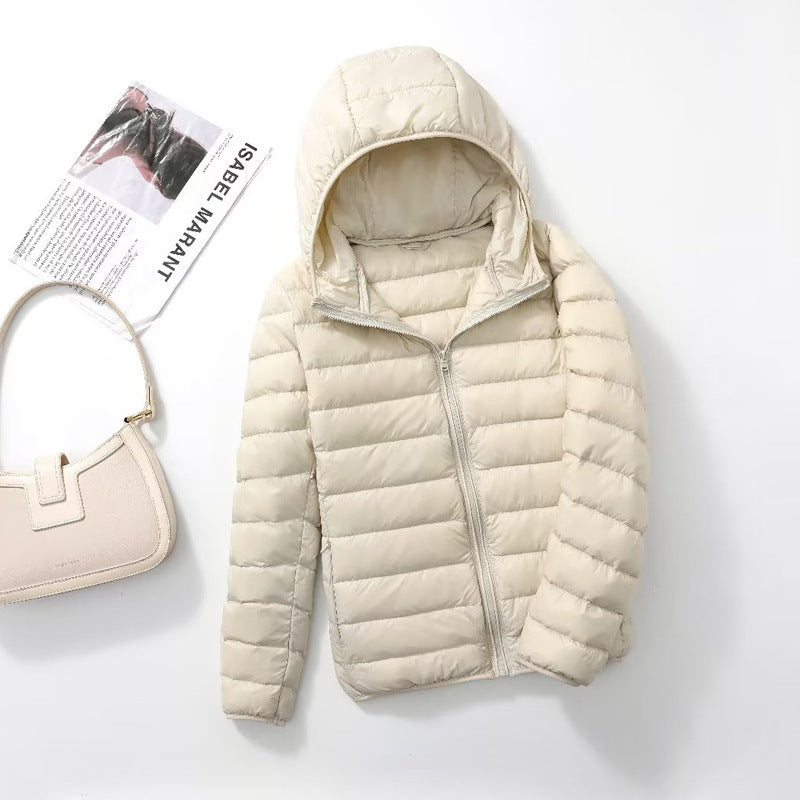 Thin Hood Short White Duck Down Warm Jacket