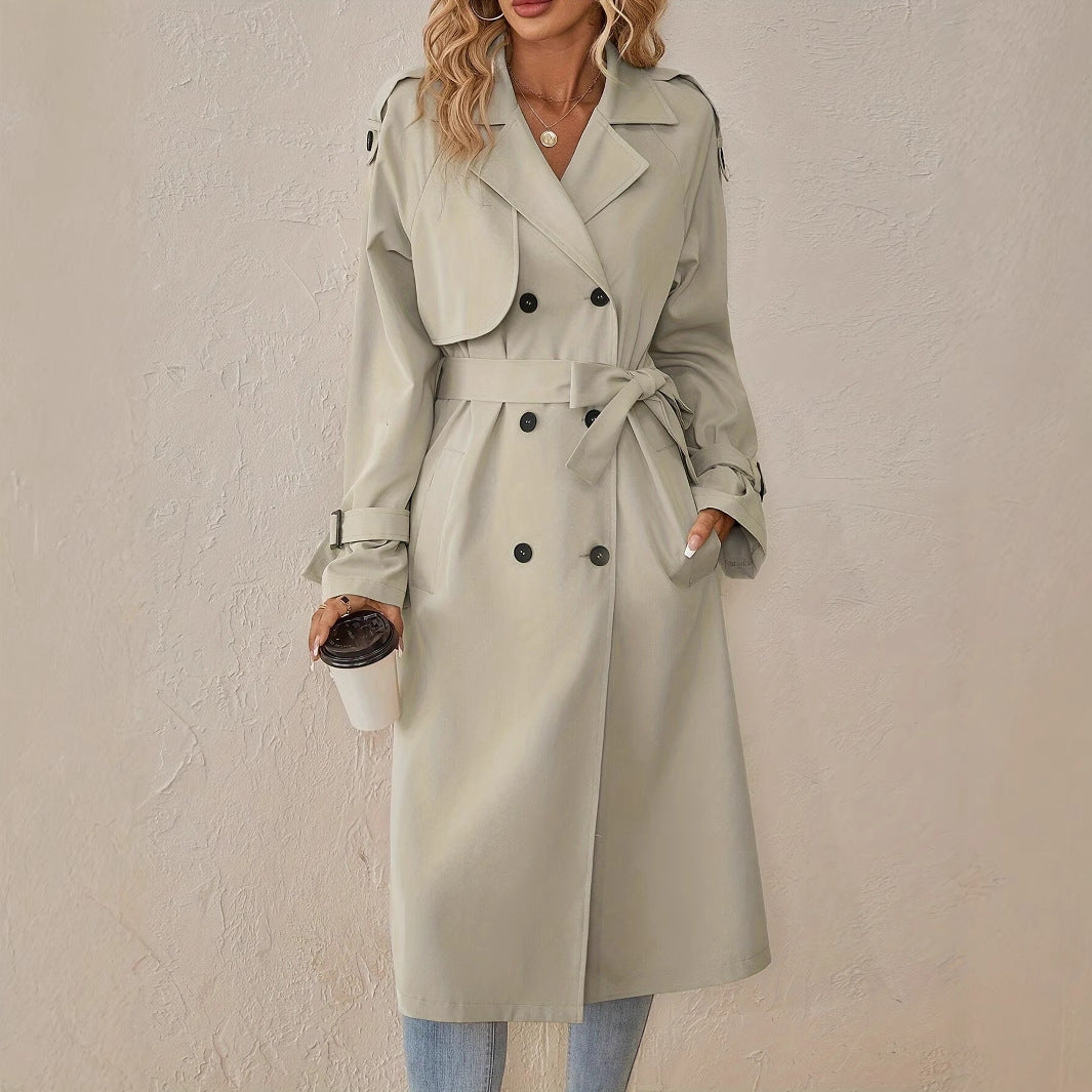 European And American Style Belt Trench Coat Women's High Sense