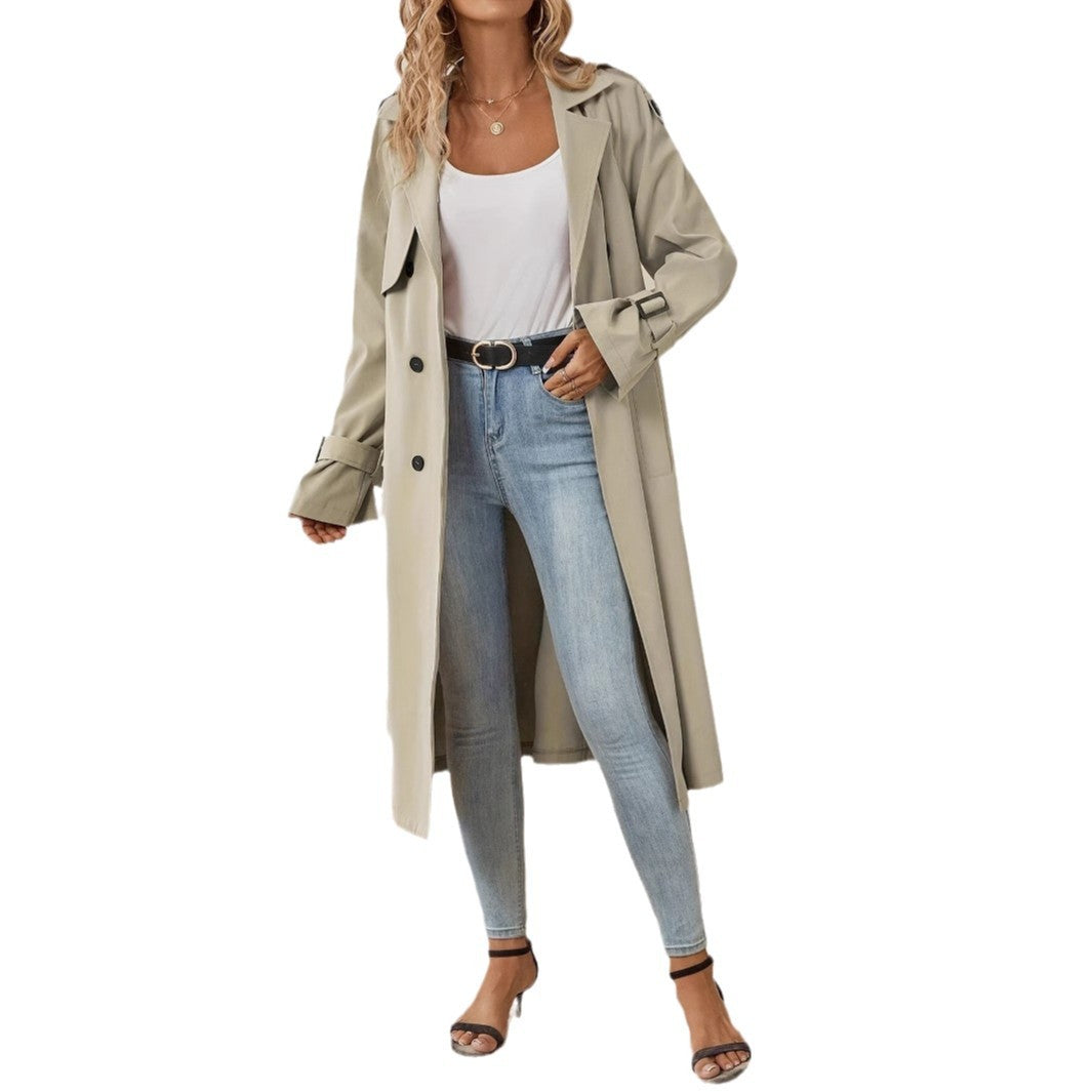 European And American Style Belt Trench Coat Women's High Sense