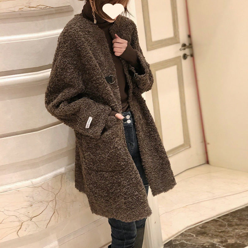 Plus Size Mid-length Lambswool Coat