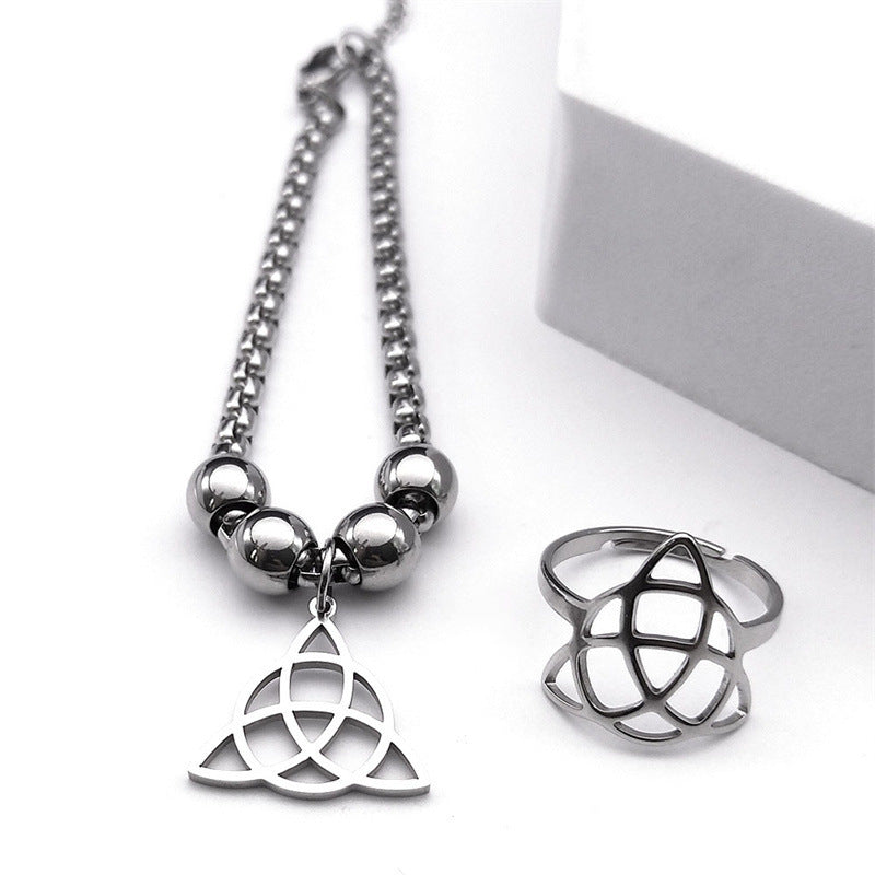 Triangle Circle Pendant Stainless Steel Necklace Suit