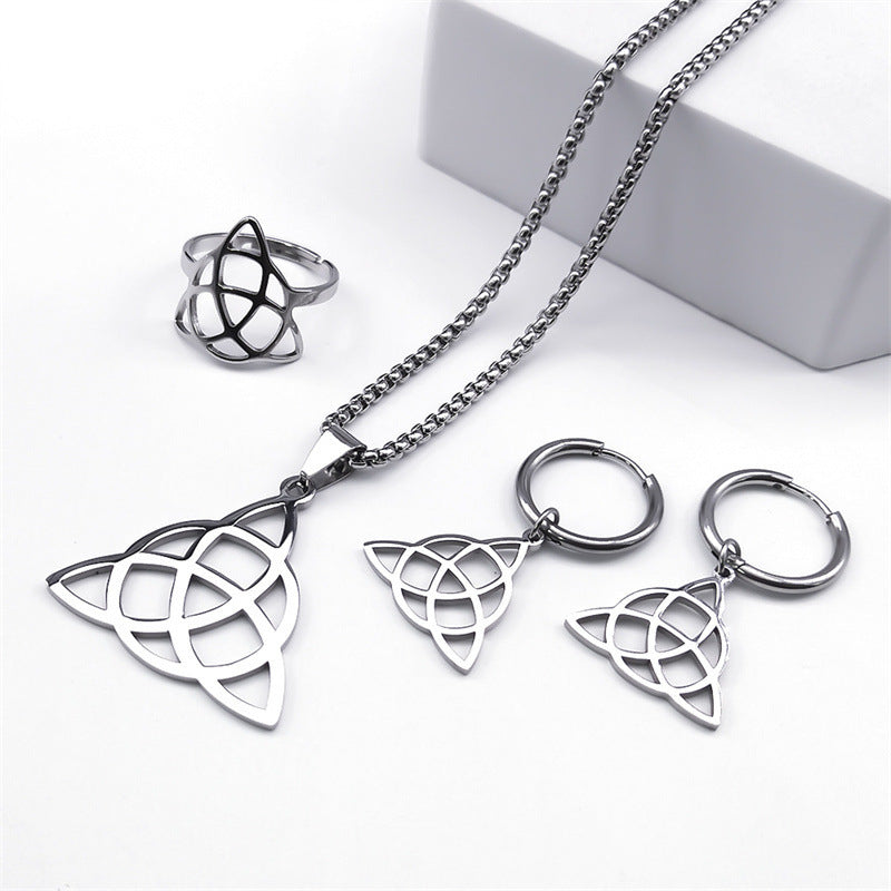 Triangle Circle Pendant Stainless Steel Necklace Suit